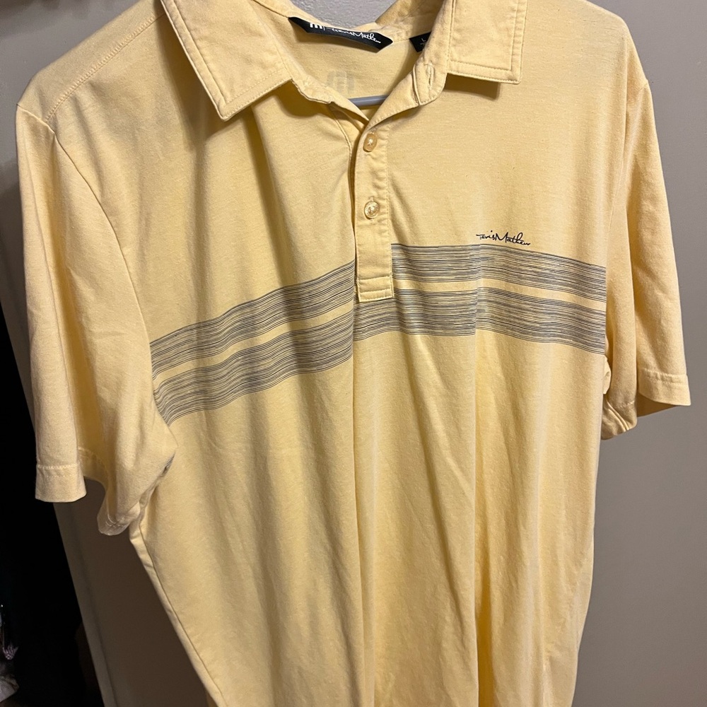 Travis Mathew Yellow Polo with Gray Stripes